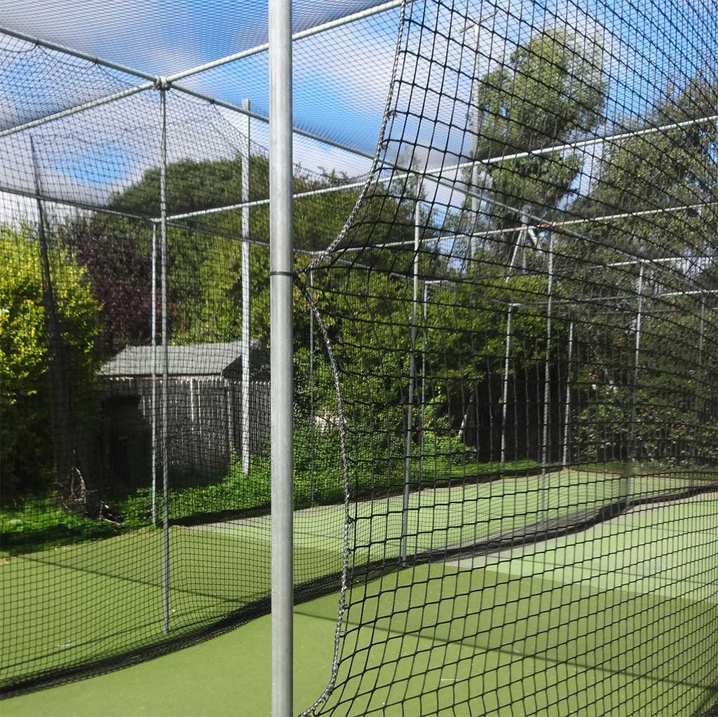 netting attached to a silver pole with a grassy background